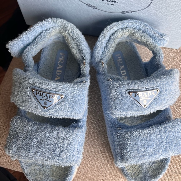 Prada Shoes - Prada Light Blue Fuzzy Sandals